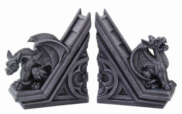 Gargoyle Bookends Ornate winged gargoyles of Medieval spires perched
